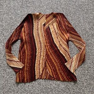 Pleated Please Issey Miyake Brown Lava Geometric Print Cardigan Top Sz 3